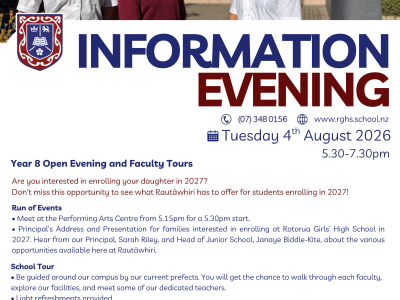 Thinking about enrolling at Rotorua Girls' High School in 2027?
